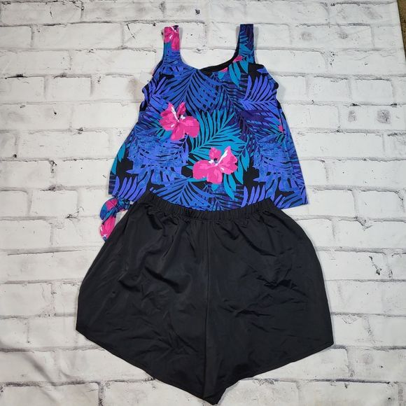 SWIMSUITS FOR ALL Tropical Floral Blouson Tankini Short Set Size 14 NWT - Picture 3 of 3